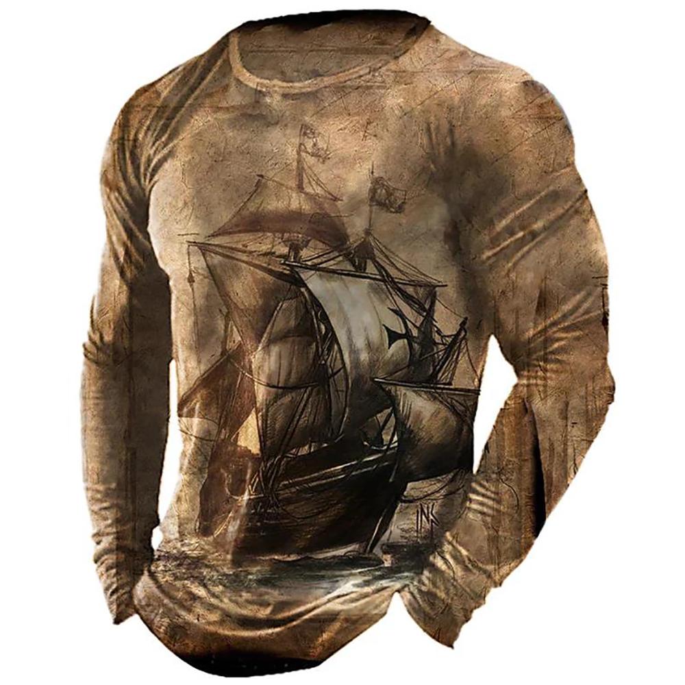 T-shirt décontracté de grande taille avec carte de navigation personnalisée pour hommes, T-shirt rétro à col rond pour hommes.