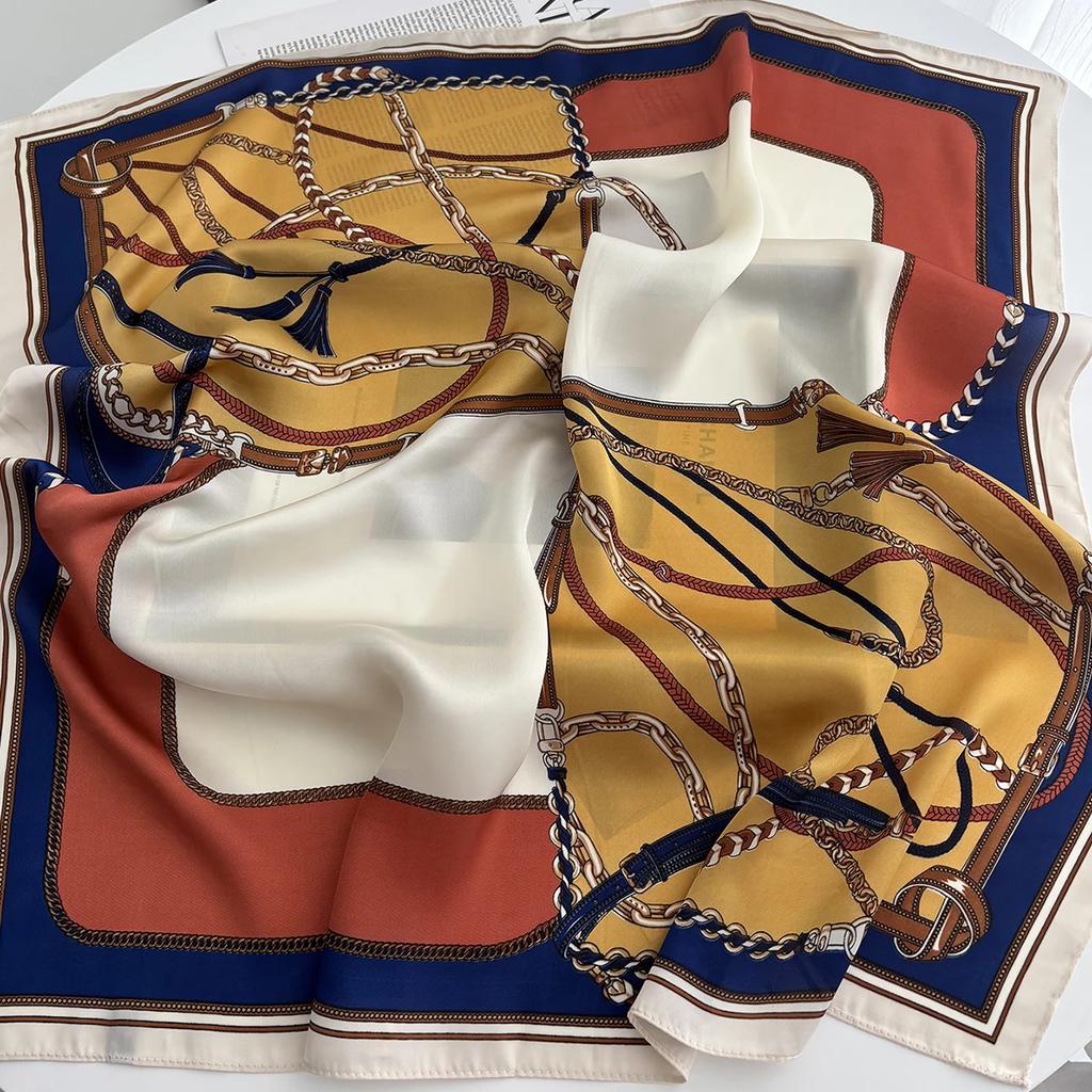 Luxury Fashion Print Square Scarf Women Satin Feel Scarves Bandana Hijab Neckerchief Shawl Kerchief Hair Band Foulard Lady