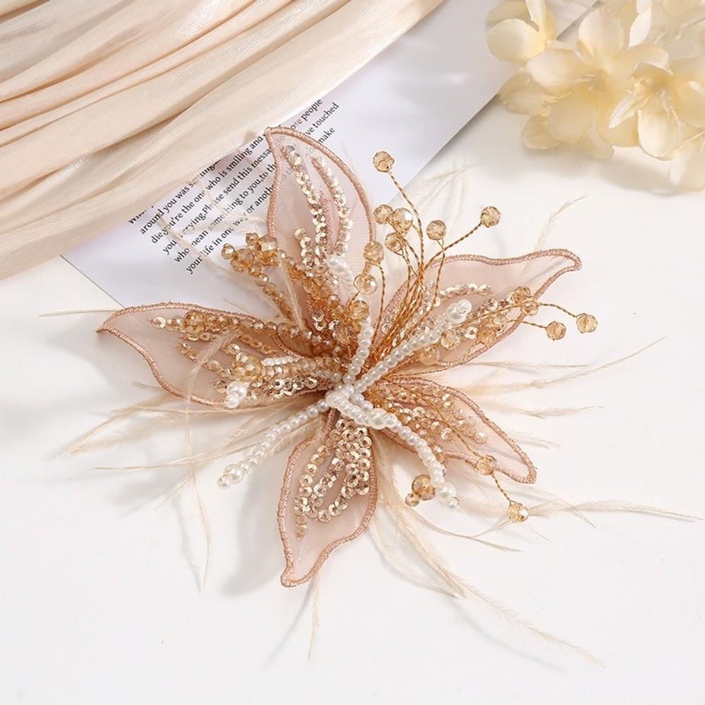 Sequin Lace Feather Hair Clip Mesh Beads Flower Hairpin Headwear Edge Clip Bridal Wedding Headwear Party Hair Accessories