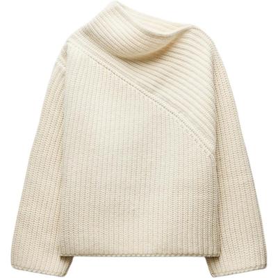 Asymmetrisk halslinje Ensfarget Ribbestrikket genser Damegenser Beige 4192122-712