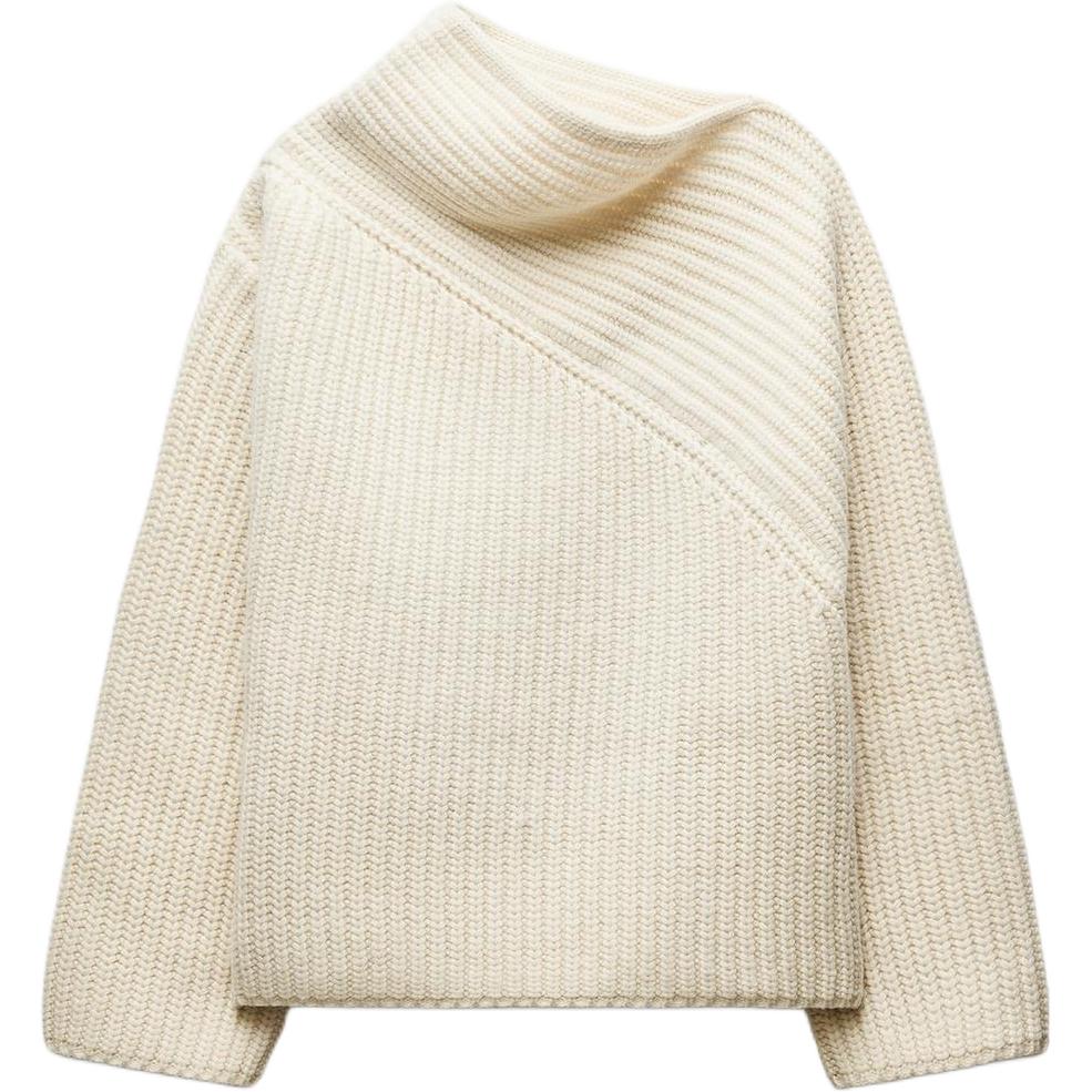 

Zara Asymmetrical Neckline Solid Color Ribbed Knit Sweater Women sweater Beige 4192122-712 M