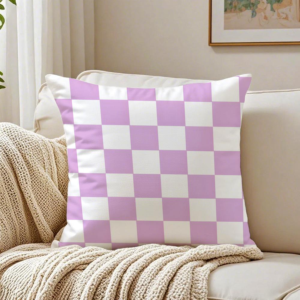 Artistic Elegant Plaid Prints Art Cushion Cover Linen Pillowcase Soft for Sofa Bed Home Room Decor