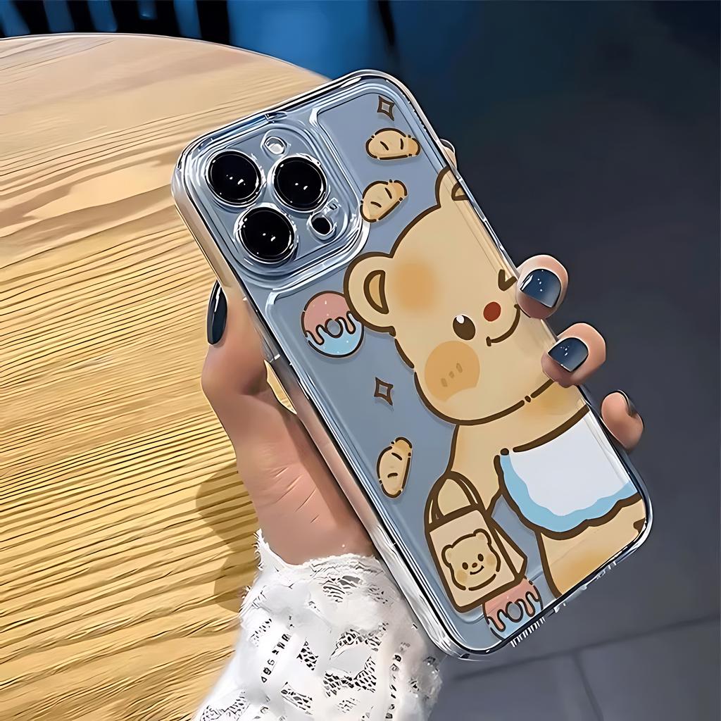 Cute Little Bear Phone Case For iPhone 17 16e 16 15 14 13 12 11 Mini Air Pro Max X XR XSMax 7 8 Plus Transparent Soft Back Cover