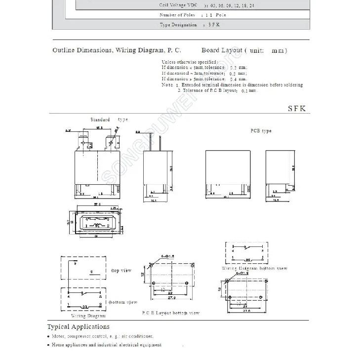 20PCS/Lot SANYOU Relays SFK-112DM 105DM 124DM Air Conditioner Relay Power Relay SFK 112DM 12VDC 20A 250VAC 4Pins 1H Form A