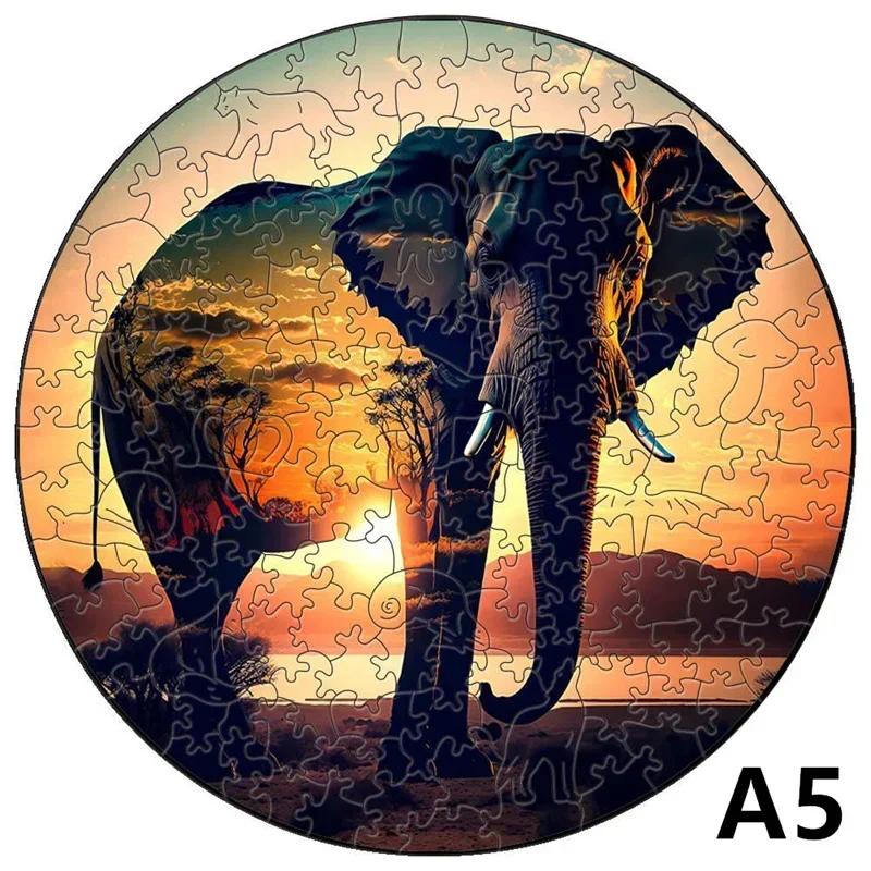 Wooden Jigsaw Puzzle for Adult And Kid Toy Elephant, Wolf Wooden Animal Puzzle Round Educational Toys Festival Gift