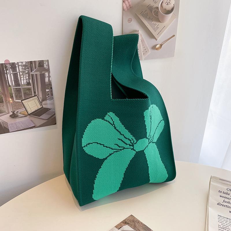 Japanese Thin Stripe Plaid Tote Bag Women Casual Color Handmade Knit Handbag Student Reusable Shopping Bag Keys Purse Handle Bag
