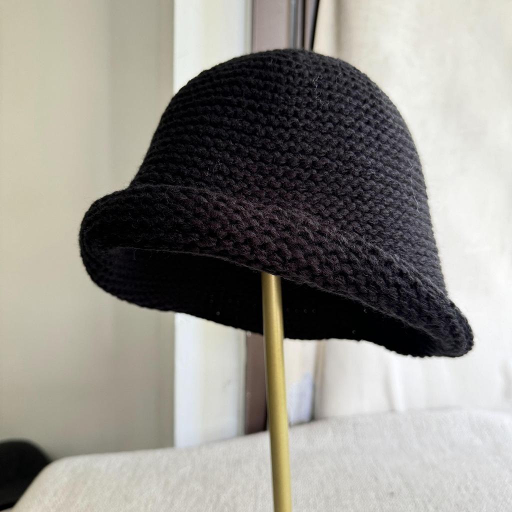 Wool Knitted Rolled-edge Bucket Hat For Women, Winter Warm Fisherman Hat, Large Head Circumference Wool Basin Hat