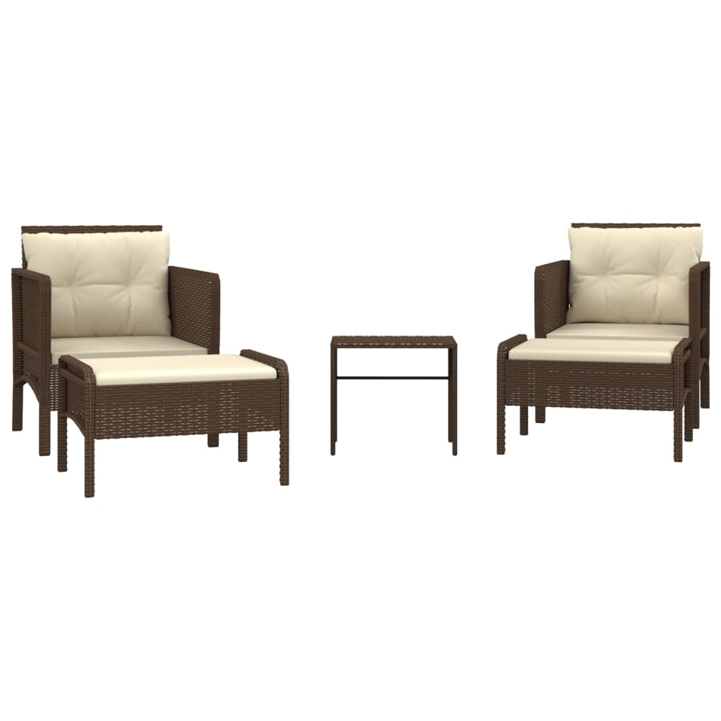 5 Piece Garden Lounge Set with Cushions Brown Poly Rattan