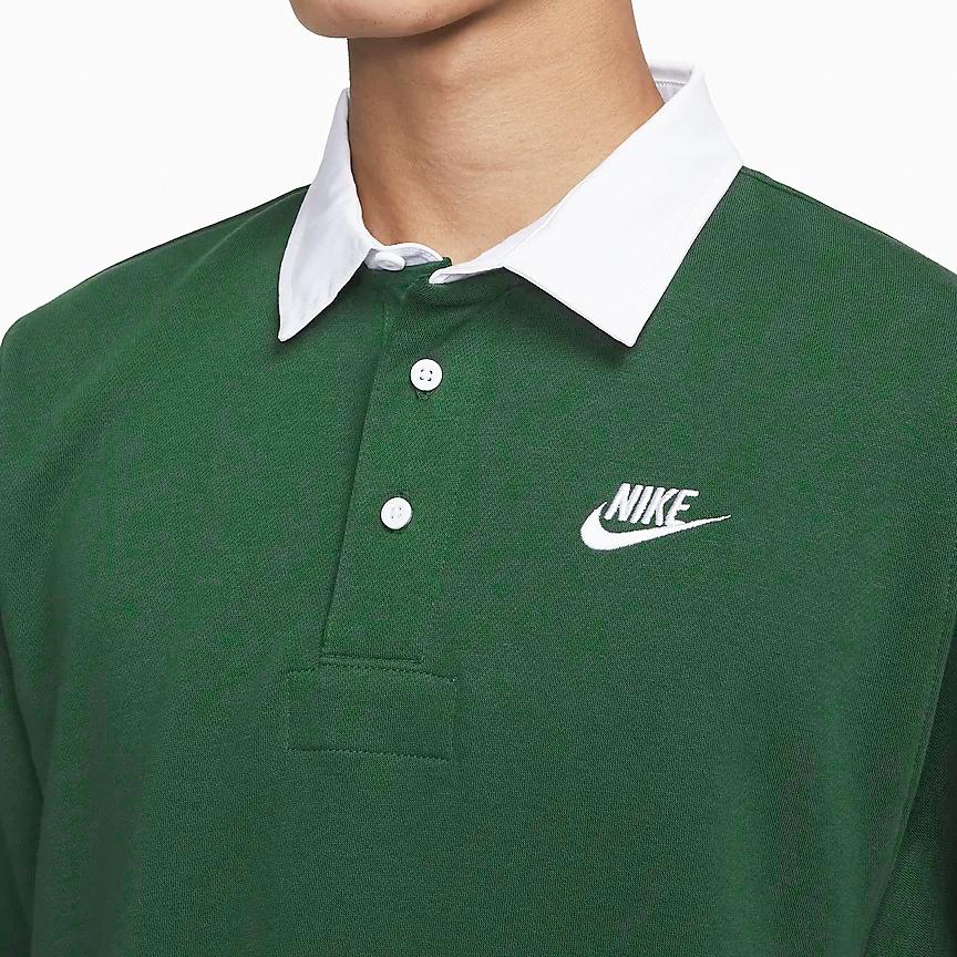 Nike Club Fleece Bushed Back Long Sleeve Polo Shirt 'Green' Men's DX0538-323