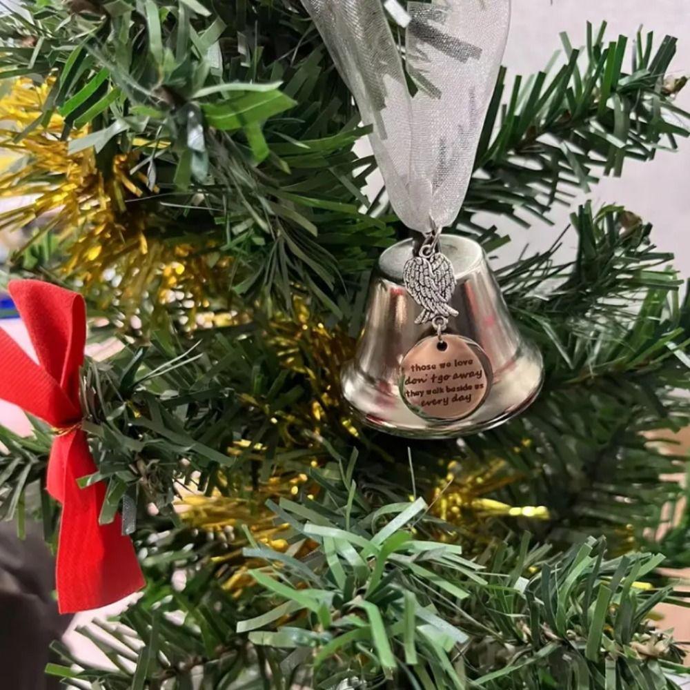 Ornament Bells Metal Angel Wings Christmas Tree Bells Silver with Ribbon Christmas Tree Pendant Hanging Festive