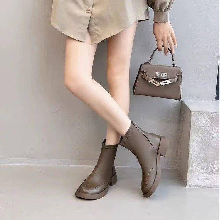 British style retro Martin boots autumn and winter new velvet short boots thick-soled elastic thin boots