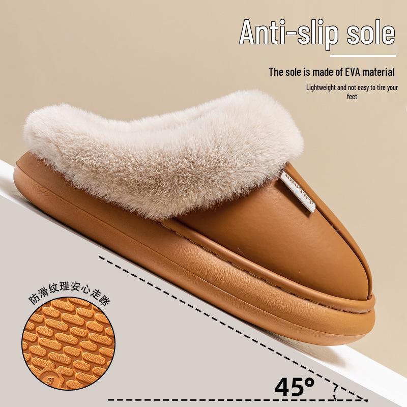 Women's Non-Slip Waterproof Thick-Soled Cotton Slippers – Cozy Furry Design for Autumn/Winter Maternity & Men's Wear