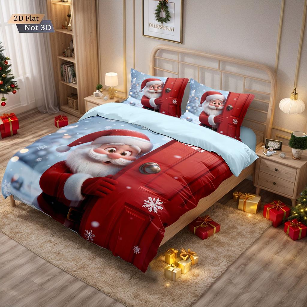 Comforter 3Pcs Cartoon Santa Claus Printed Coreless Duvet Set Multi Size Bedroom Bedding Holiday Decoration Machine Washable