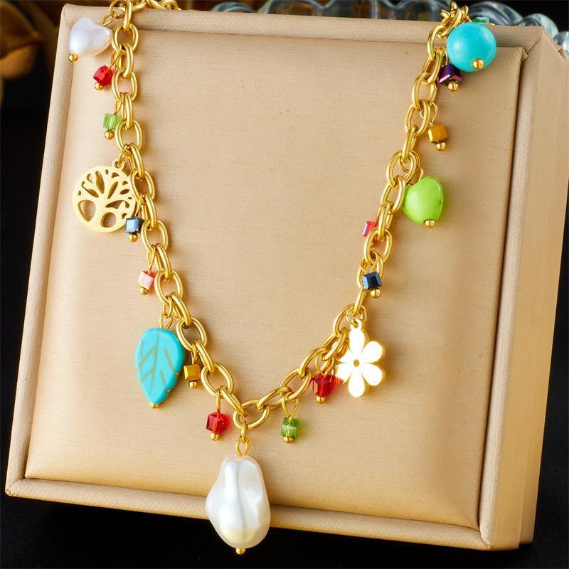 Women's Cross Border European American Stacked Retro Double Layer Chain Diamond Inlaid Dripping Oil Cherry Fruit Heart Necklace