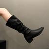 Thick heel pleated long tube knight boots women's shoes 2025 new spring and autumn western thin medium tube long boots