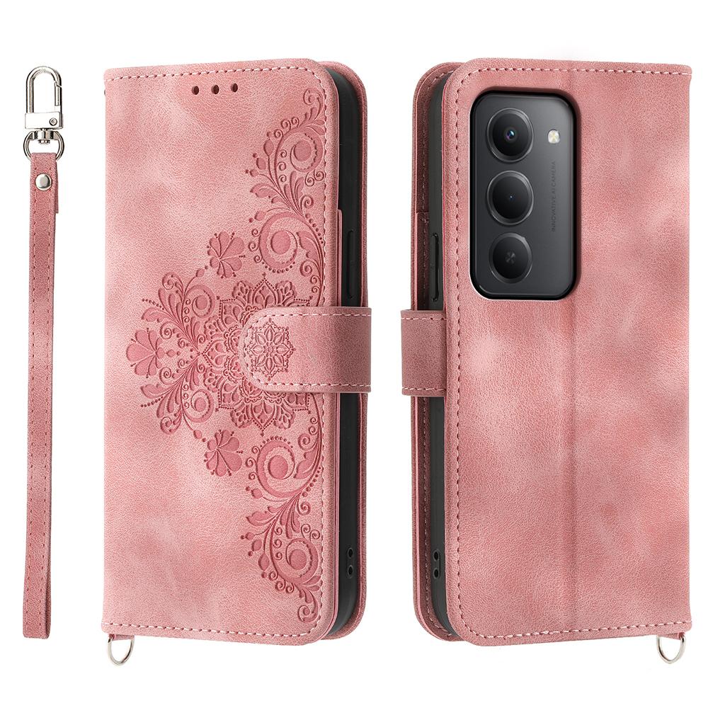 Pro Xiaomi Redmi 15 4G (EU) (171 mm) Pouzdro Vzor Květin PU Kůže Peněženka Kryt na Telefon s Poutkem