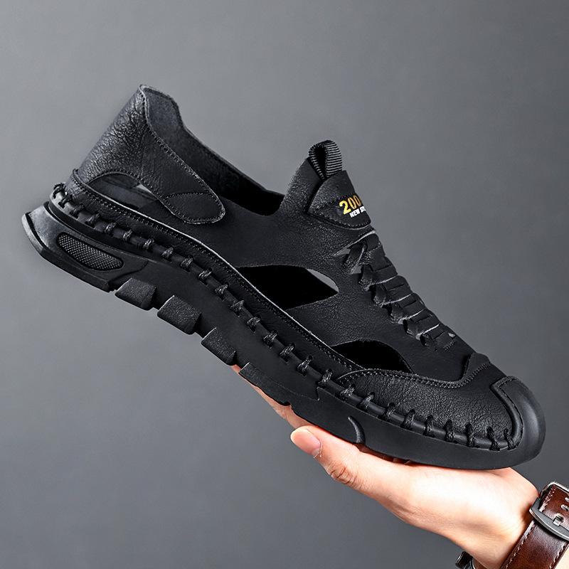 2025 Summer New Men's Roman Sandals Fashionable Versatile Soft Bottom Soft Surface Hollow Breathable Non-slip Deodorant Sandals