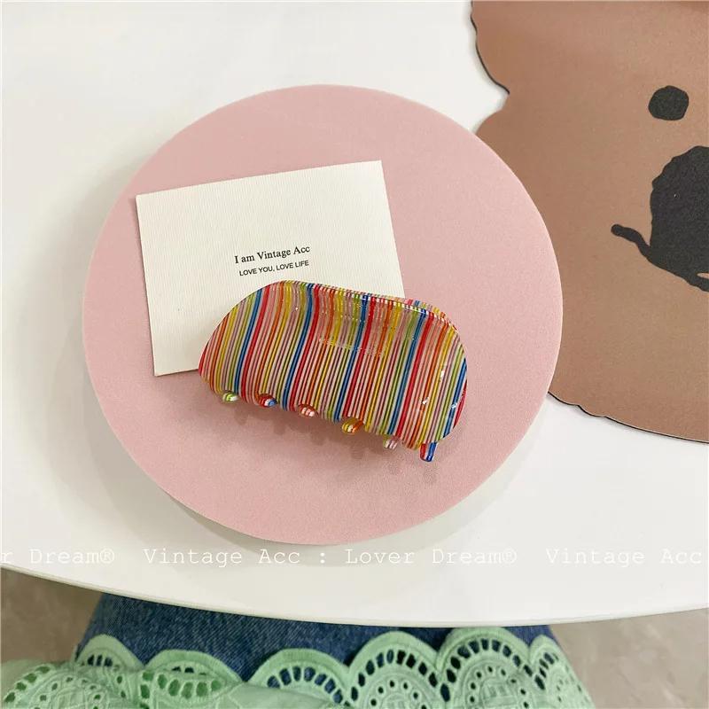 Acetate Hair Claw Medium Size Colorful Grid Plaid Stripe Hair Clip Shark Clips Girls Women Hair Accessories