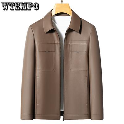 Men's Leather Jacket Middle-aged Men's Short Leather Lapel Leather Jacket High-end Padded and Thickened Jacket