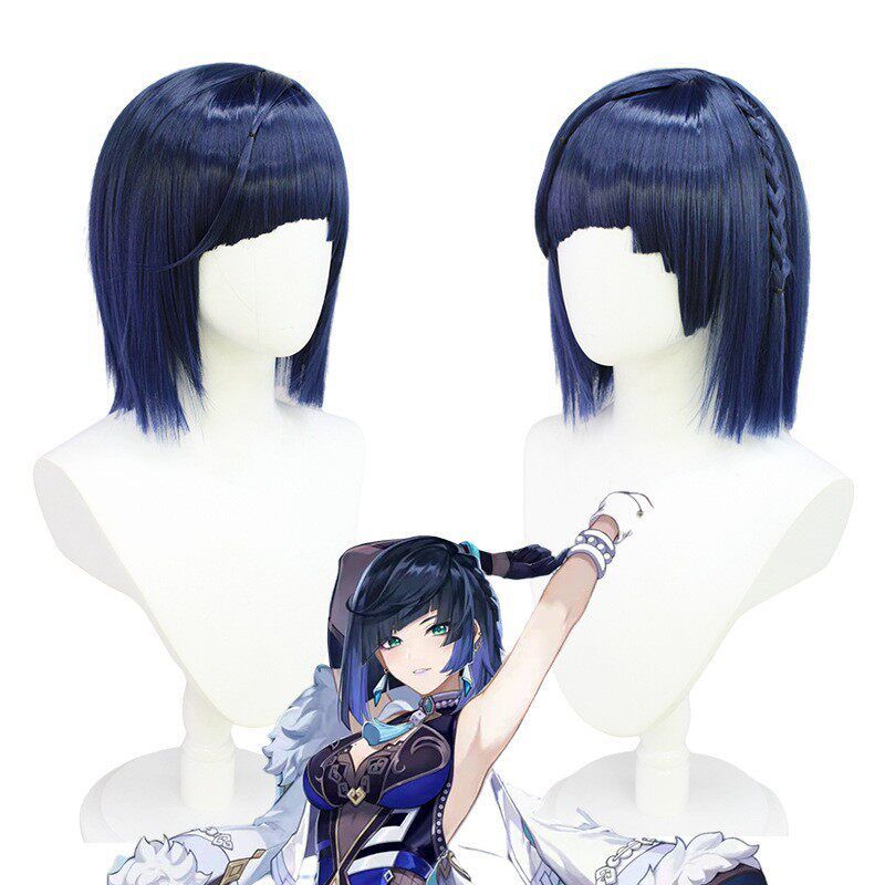Genshin Impact Yelan Ningguang Pizza Hut Collaboration Cosplay Collaboration Yelan Ningguang Cos Costume Pizza Hut Night Blue Wig One size