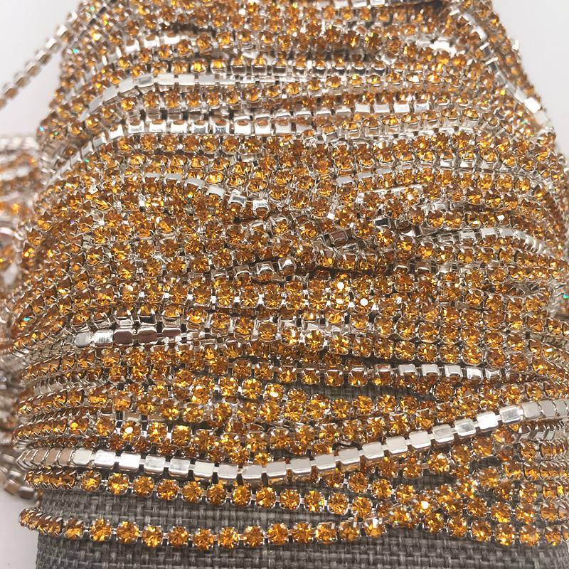 1-Row 1 yard SS6(2mm) Cystal Rhinestone Trim Close Cup Chain Claw DIY Jewelry Making