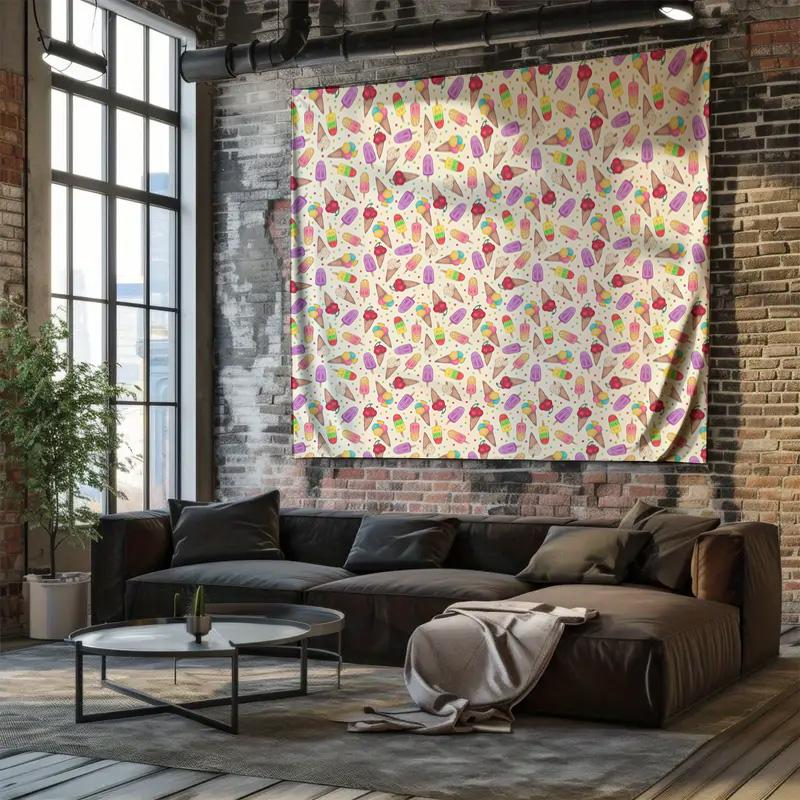 Ice Cream Tapestry Wall Hanging Aesthetic Room Decor Dorm Wall Art Cute Foodie Backdrop Home Decoration Gift Trendy Decor