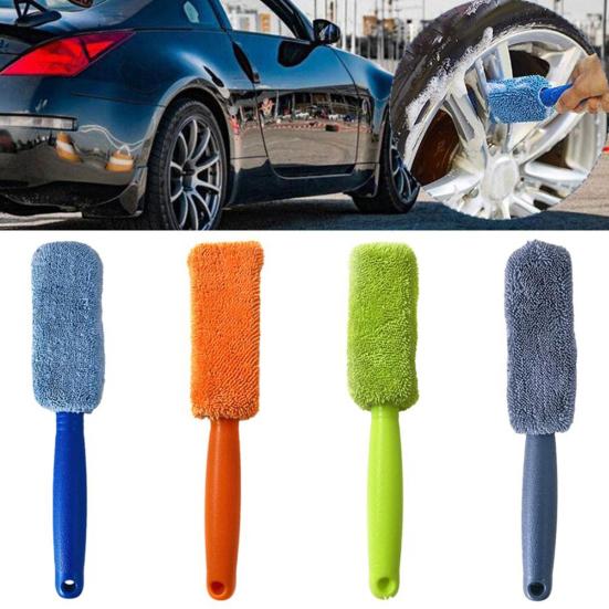 Microfiber Tire Brush with Long Handle Car Wheel Cleaning Tool with Soft Bristles Scratch-Free Essential Auto Detailing Accessory