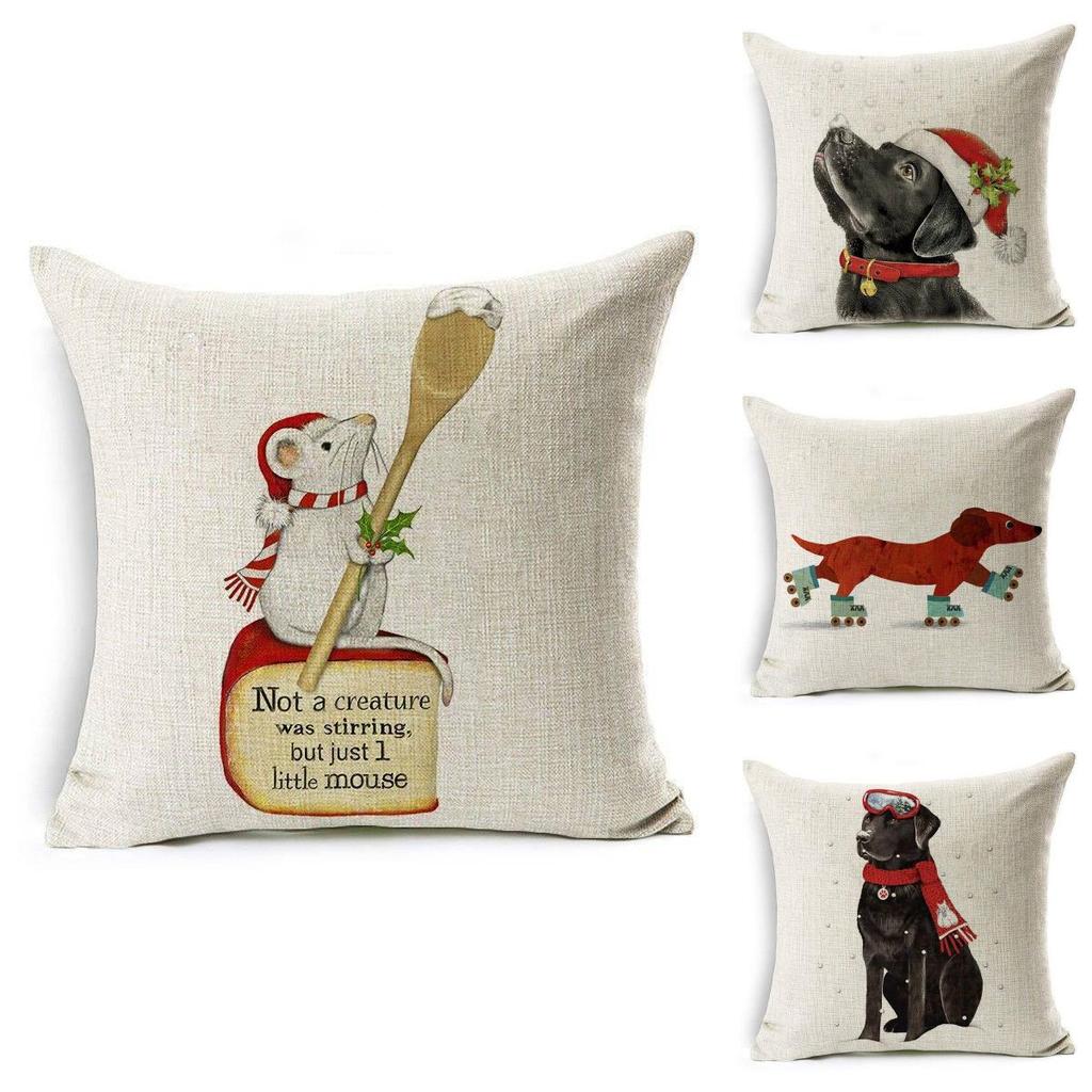 Luxurious 18'' Dachshund Printed Christmas Linen Cushion Cover For Chic Home Decor