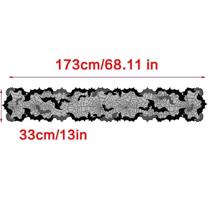 Spooky Bat Cobweb Black Table Runner for  Party Decoration, Polyester Fabric Cobweb Table Runner Cover