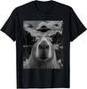 Funny Graphic Tee Capybara Selfie with UFOs Weird Unisex T-Shirt