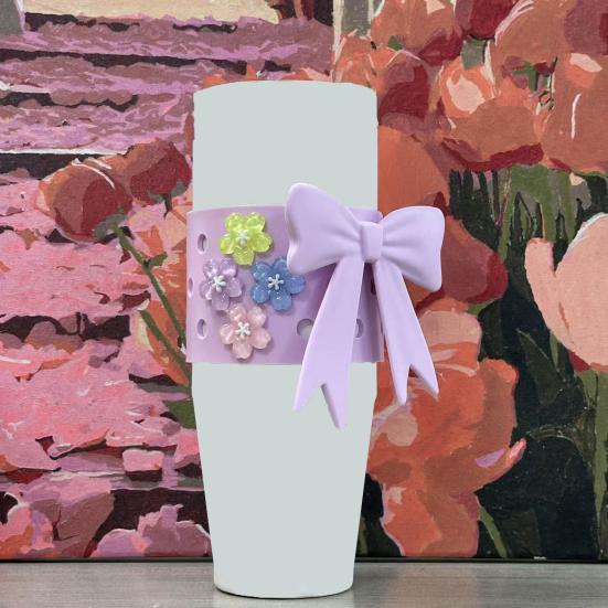 Silicone Cup Sleeve for 40oz Tumblers DIY Bow & Floral Charm Kit Non-Slip Protective Cover Dishwasher-Safe Gift for Tumbler Lovers
