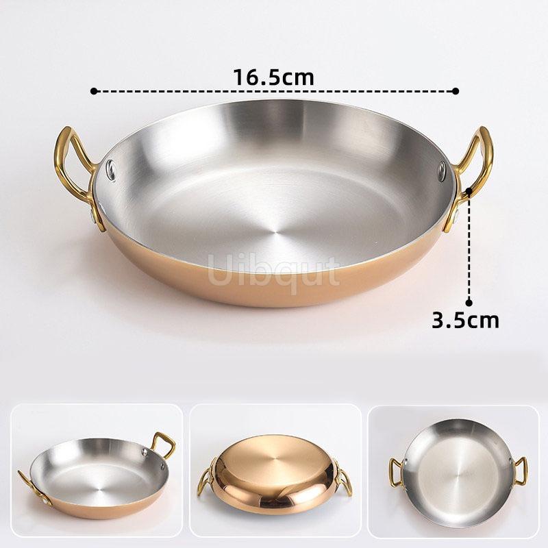 Stainless Steel Spanish Paella Pan Big Double Handle Round Flat Bottom Pan Western Restaurant Fried Chicken Pasta Plate Cookware