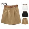 Women Summer Shorts A line Solid Color With Belt High Waist Suit Shorts Loose Pockets Zipper Button Closure Lady Dating Commute Shorts