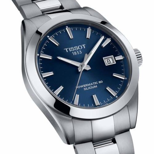 Tissot Gentleman Automatic Powermatic 80 Watch with Silicon Bracelet, T1274071104100, Men's Blue Dial