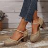 European and American Fashion Foreign Trade Large Size High Heel Strap Sandals Women's Cross-border New Summer Baotou Block Heel Sandals