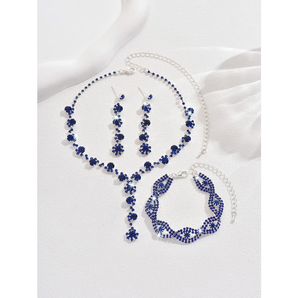 Crystal Rhinestone Necklace Earrings Bracelet Three-piece Jewelry Accessories Wedding Accessories Versatile