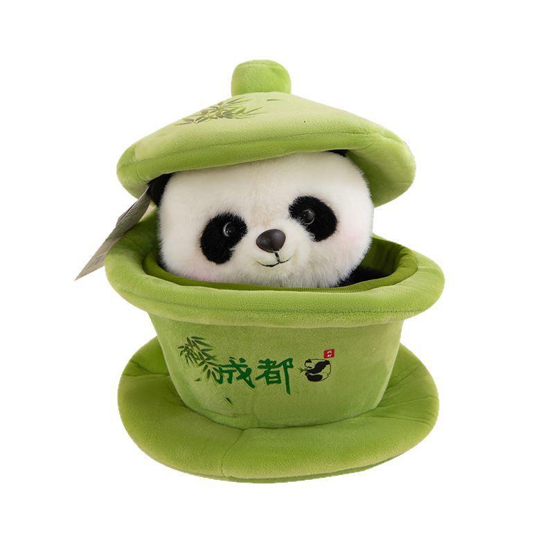 Cultural and Creative Tea Cup Giant Panda Plush Toy Tea Room Activity Gift Children Comfort Doll Zoo Souvenir