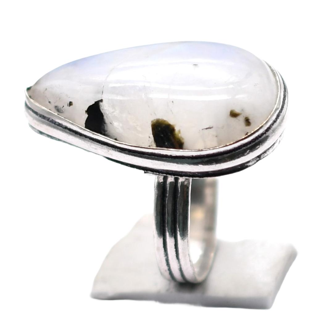 Moonstone Natural Gemstone Antique Silver Plated Ring US Size-7.25 R5275