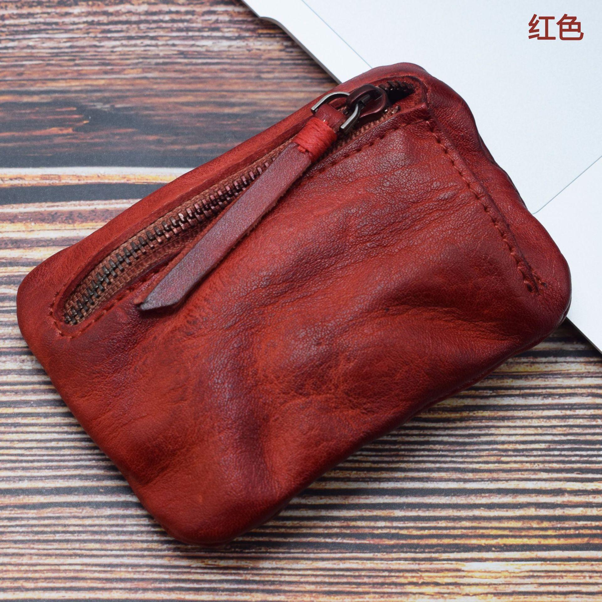 

Hand Painted Vegetable Tanned Leather, Creative Zipper, Used Coin Purse, Key Bag бордовый