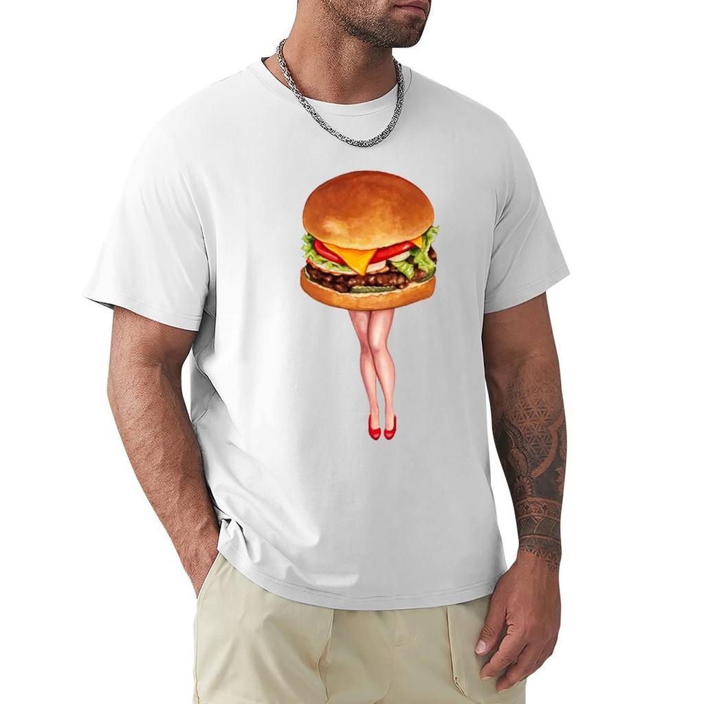 Cheeseburger PinUp TShirt Cute Clothes Basketball Graphic Tees Heavyweights Tshirts for Men Cotton