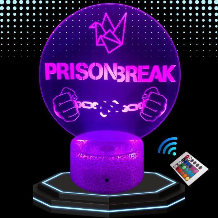 Lampe de chevet 3d led série prison break, veilleuse changement de couleurs, lampe tactile bureau et chambre, idée cadeau noël