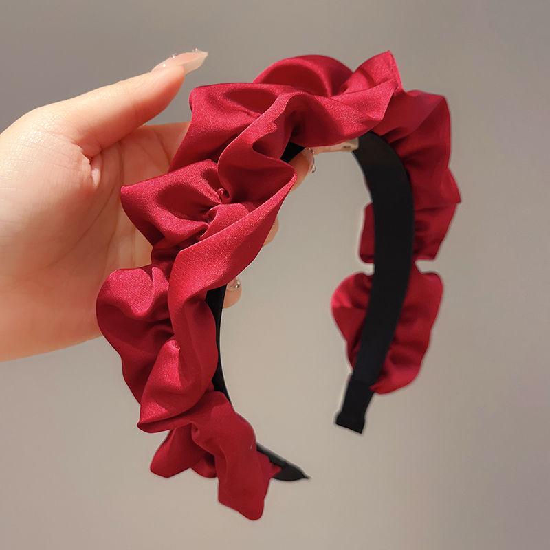 Women's Wide-Brimmed Pleated Frilly Headband for Face Washing, Celebrity Style, Cloud-Scrunchie Design