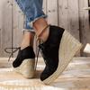 Women's Solid Color Stylish Shoes, Lace Up Low-top Platform Wedge Shoes, Espadrilles Round Toe Versatile Shoes