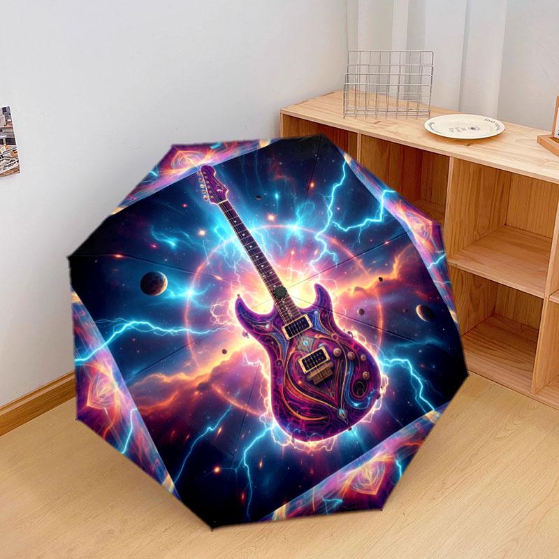 Vintageguitar Pattern Pattern New Style Umbrella, 1 Piece Automatic Folding Umbrella, Portable Travel Umbrella, Outdoor Umbrella, Birthday Gift