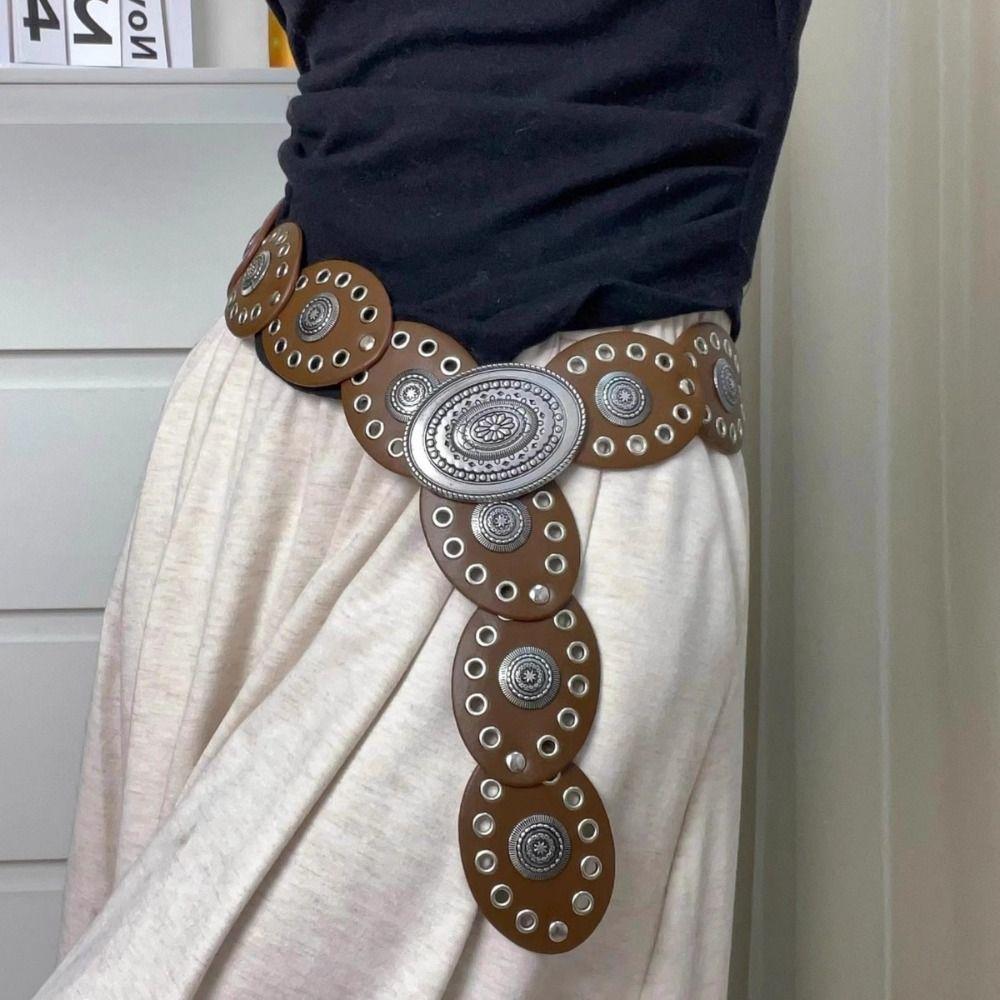 Vintage Oval Waist Belt Pu Leather Dress Jeans Belt Exaggerated Women's Belt Streetwear