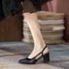 In Stock French Coco Style Soft Leather Color Block Low Cut Sandals - Women's Spring Mid and Thick Flat Heels