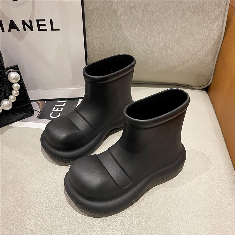 Fashion Women's Rain Shoes Big Head Water Shoes Platform Martin Boots Inner Height Increase Non-slip Velvet Warm Short Rain Boots Women