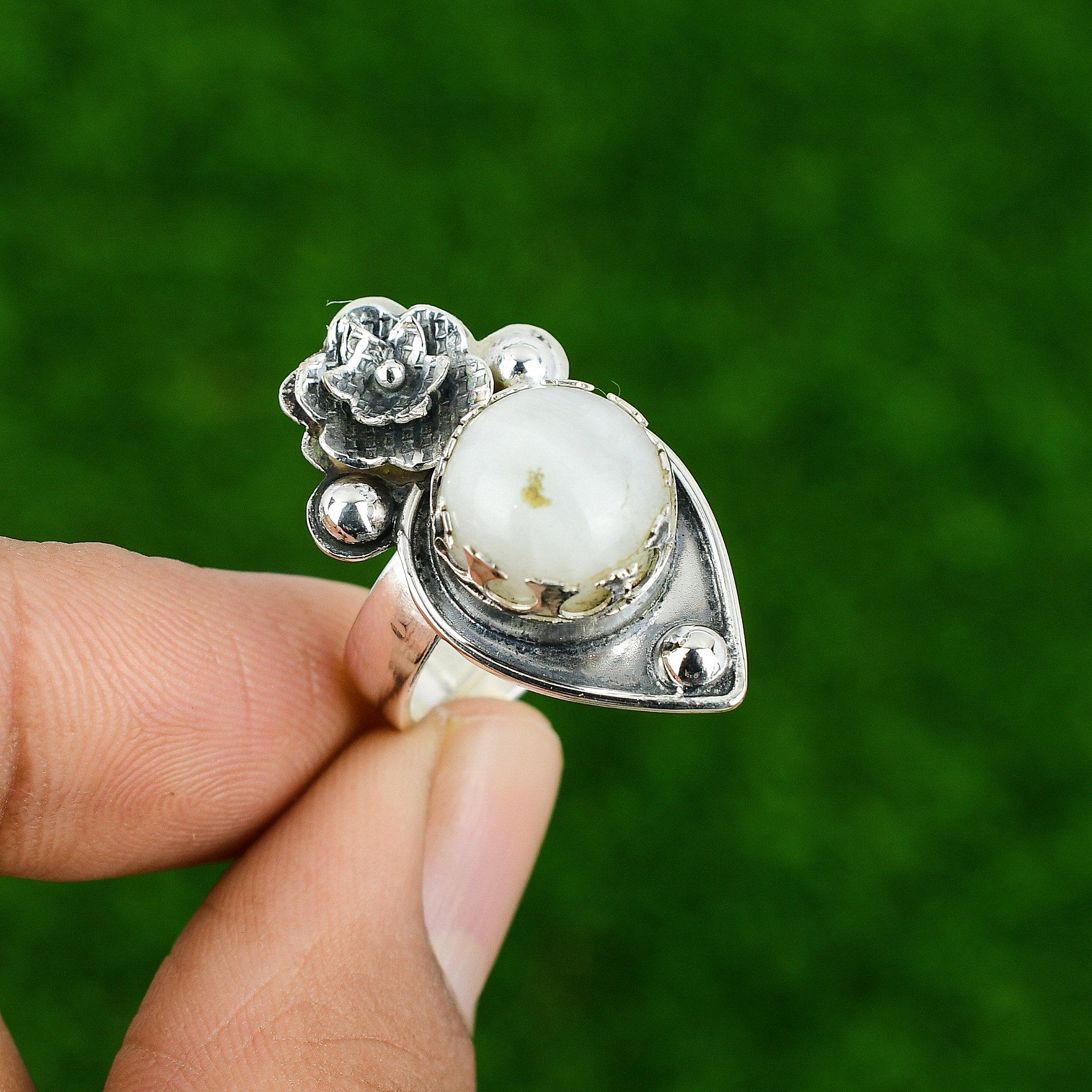 

Подарок для нее Кольцо-обещание из серебра 925 пробы с натуральным радужным лунным камнем в виде цветка, регулируемое Adjustable