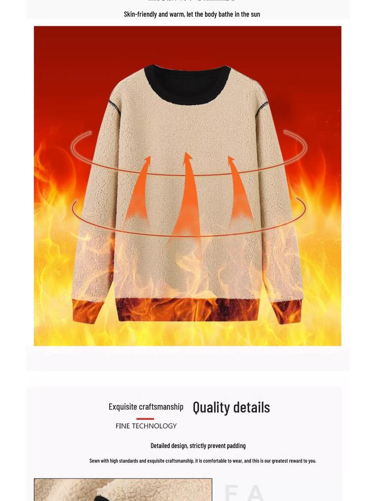 Sweat à capuche tendance pour homme en velours épaissi à doublure en laine d'agneau - Pull d'hiver à col rond, coupe ample, grande taille, haut chaud pour étudiants.