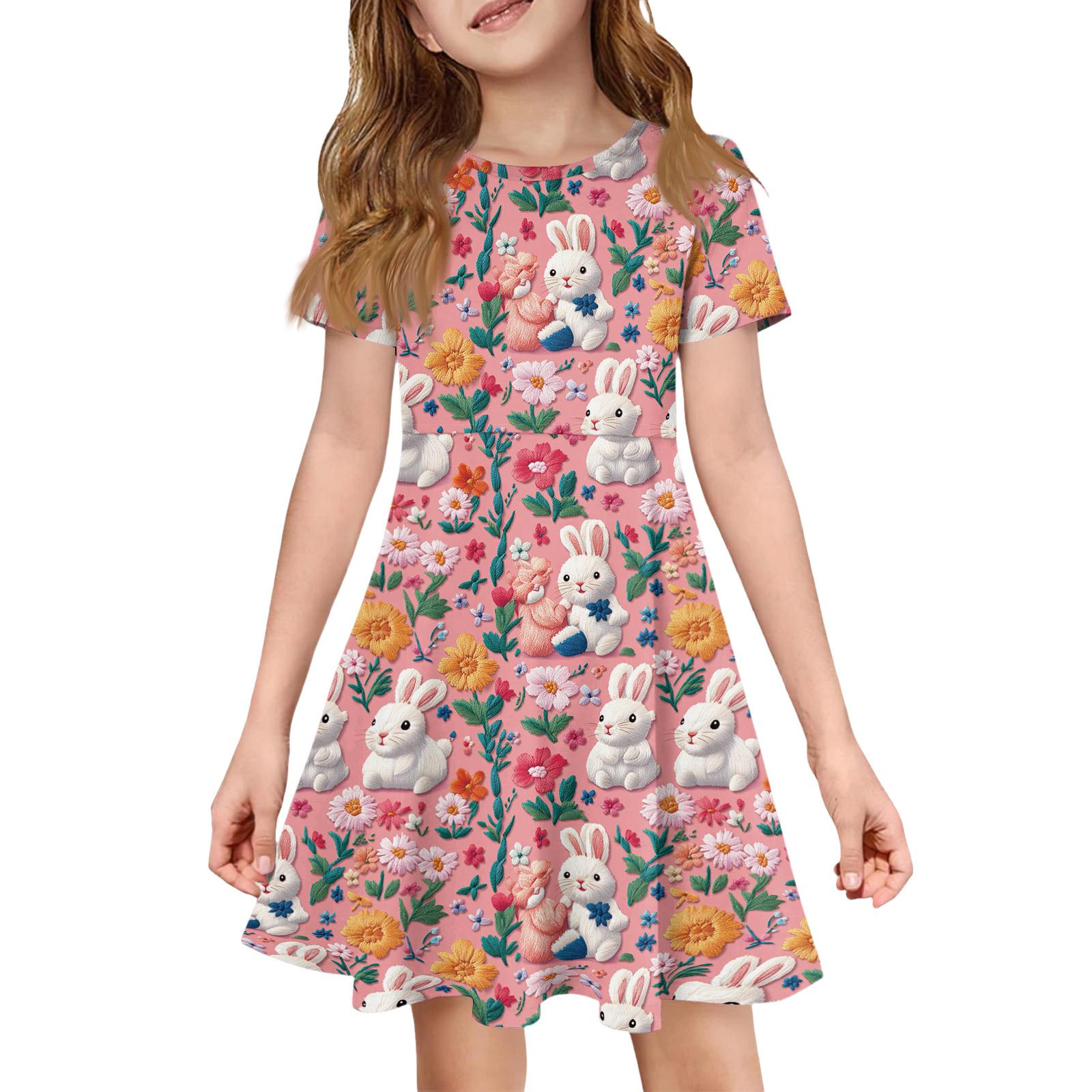 

Girl Summer Dress Color & Print Short Sleeve Dress With Pocket Casual Dress Shorts Sleeve Party Dress Easter Day 160 Кіновар